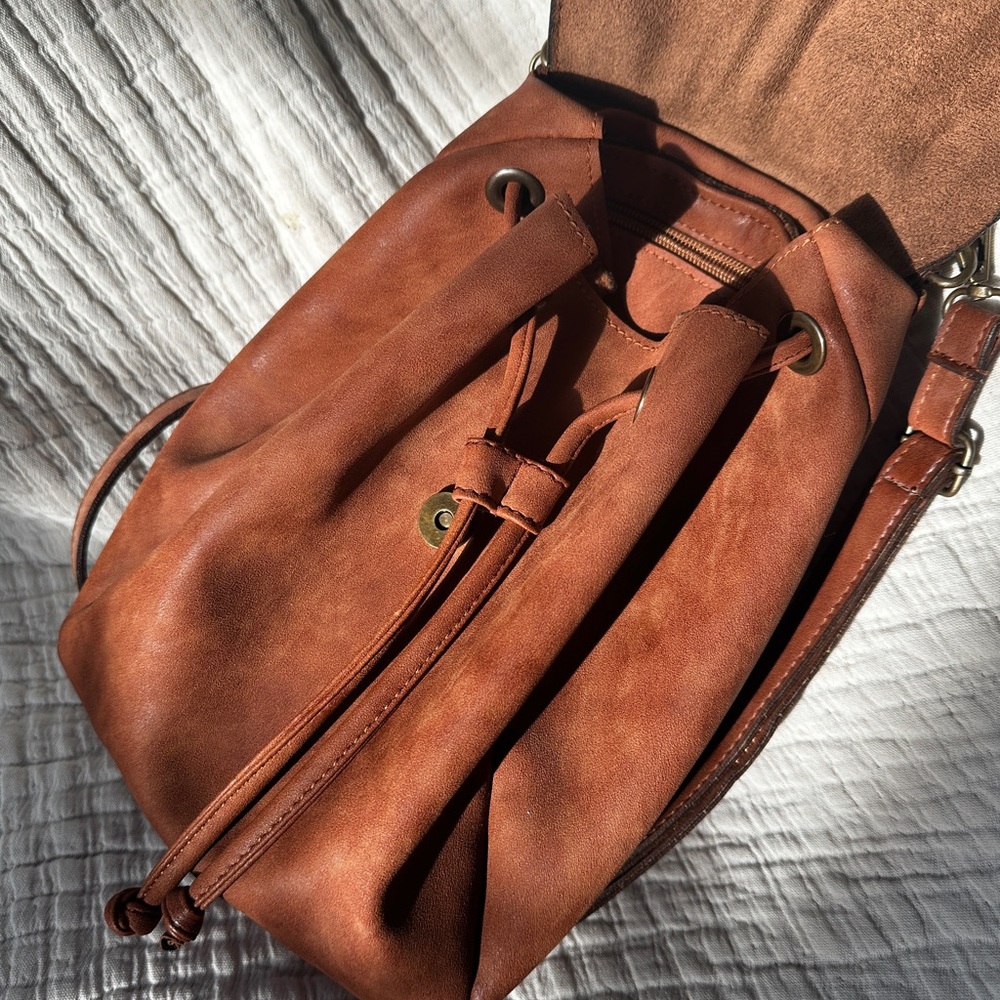 Faux Brown Leather Mini Backpack - image 2